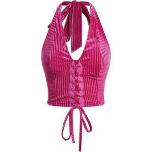 Women's Halter Corset Tops Lace Up Pink2